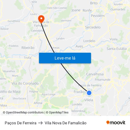 Paços De Ferreira to Vila Nova De Famalicão map