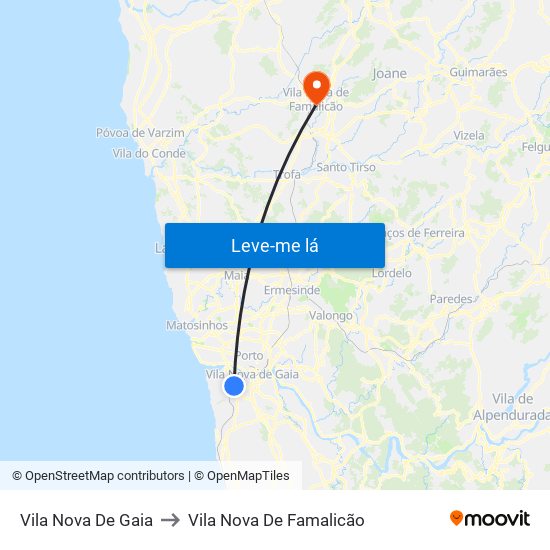 Vila Nova De Gaia to Vila Nova De Famalicão map