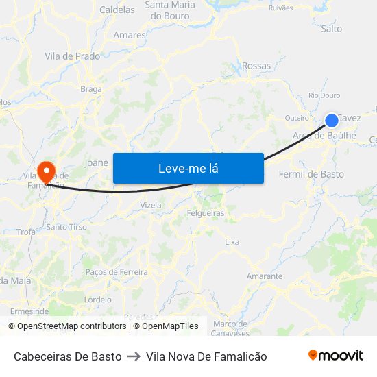 Cabeceiras De Basto to Vila Nova De Famalicão map
