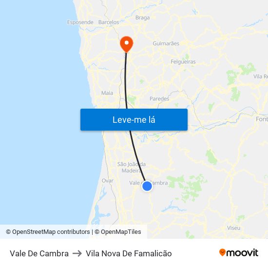 Vale De Cambra to Vila Nova De Famalicão map