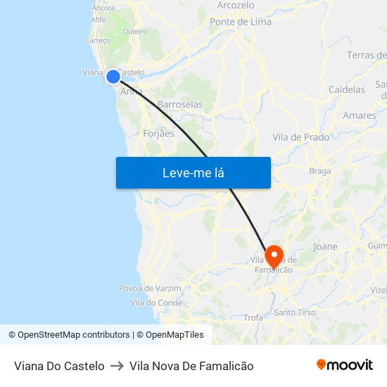 Viana Do Castelo to Vila Nova De Famalicão map