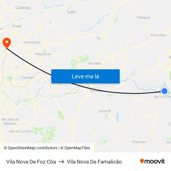 Vila Nova De Foz Côa to Vila Nova De Famalicão map