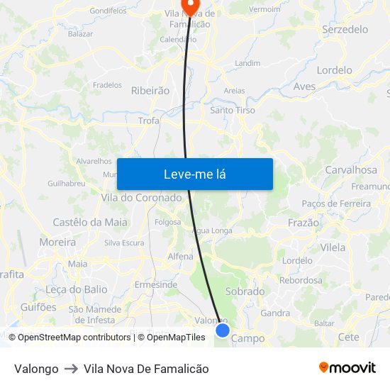 Valongo to Vila Nova De Famalicão map