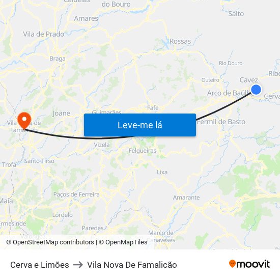 Cerva e Limões to Vila Nova De Famalicão map