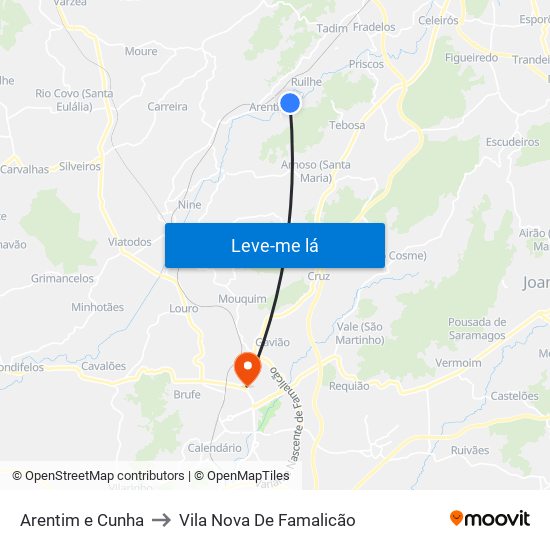 Arentim e Cunha to Vila Nova De Famalicão map