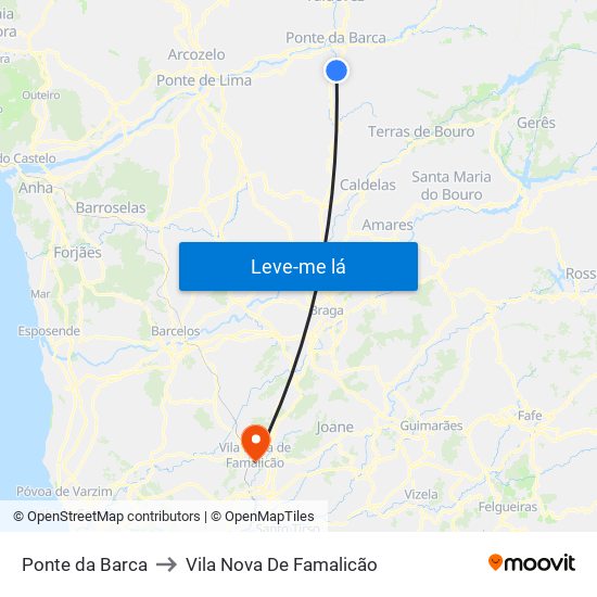 Ponte da Barca to Vila Nova De Famalicão map