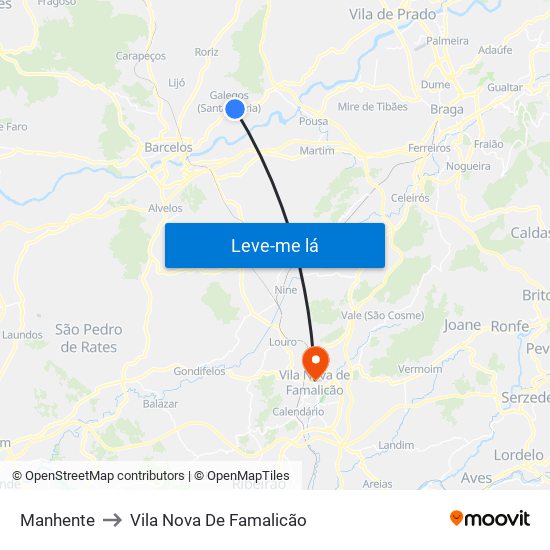 Manhente to Vila Nova De Famalicão map