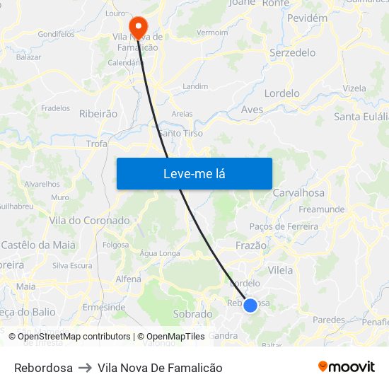 Rebordosa to Vila Nova De Famalicão map