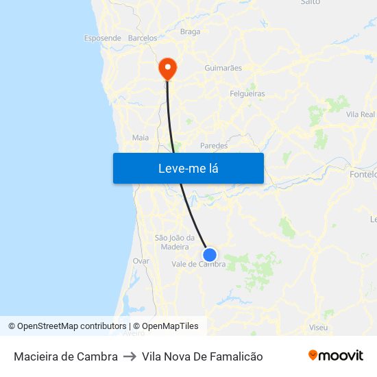 Macieira de Cambra to Vila Nova De Famalicão map