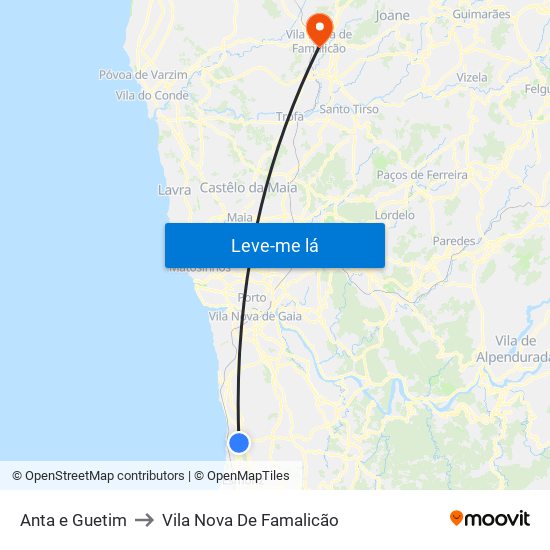Anta e Guetim to Vila Nova De Famalicão map