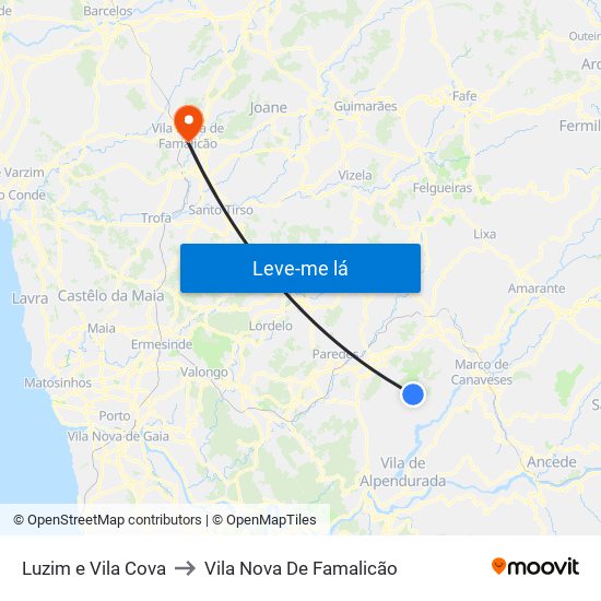 Luzim e Vila Cova to Vila Nova De Famalicão map