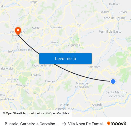 Bustelo, Carneiro e Carvalho de Rei to Vila Nova De Famalicão map