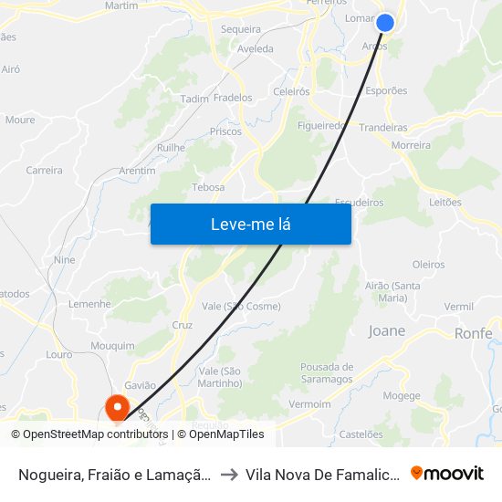 Nogueira, Fraião e Lamaçães to Vila Nova De Famalicão map