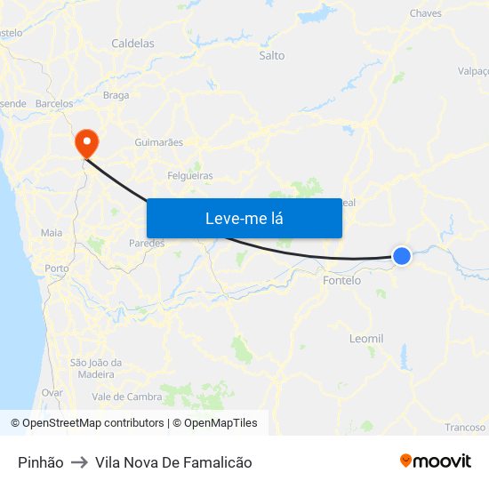 Pinhão to Vila Nova De Famalicão map