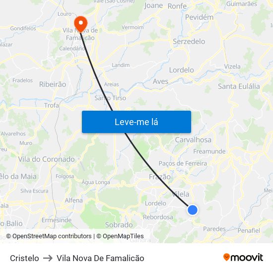 Cristelo to Vila Nova De Famalicão map