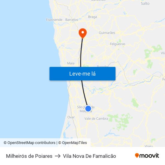 Milheirós de Poiares to Vila Nova De Famalicão map