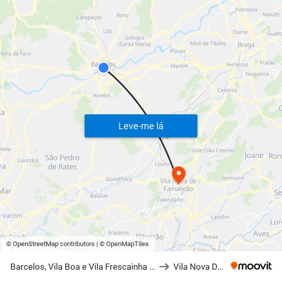 Barcelos, Vila Boa e Vila Frescainha (São Martinho e São Pedro) to Vila Nova De Famalicão map