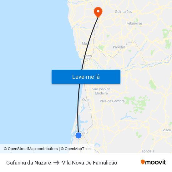 Gafanha da Nazaré to Vila Nova De Famalicão map