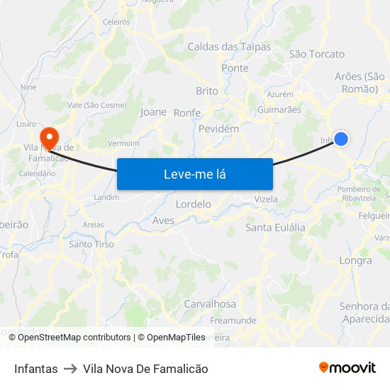 Infantas to Vila Nova De Famalicão map
