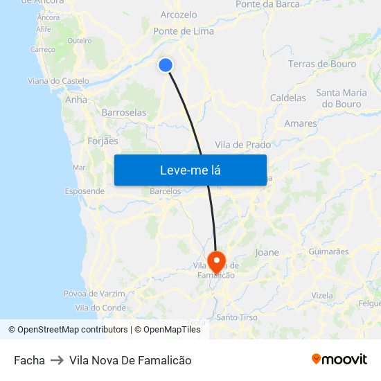 Facha to Vila Nova De Famalicão map