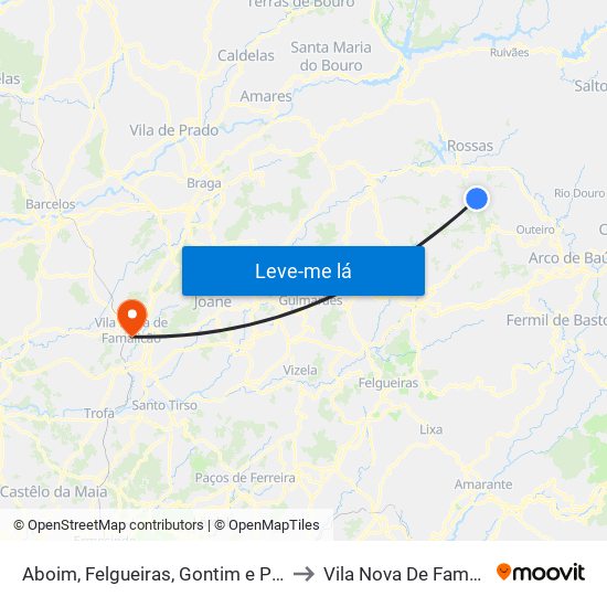 Aboim, Felgueiras, Gontim e Pedraído to Vila Nova De Famalicão map