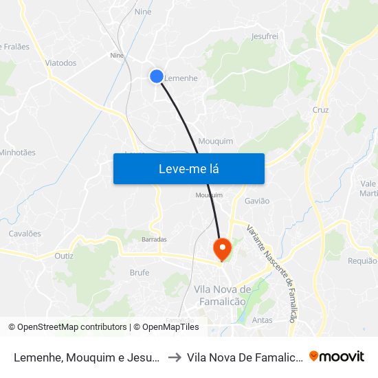 Lemenhe, Mouquim e Jesufrei to Vila Nova De Famalicão map