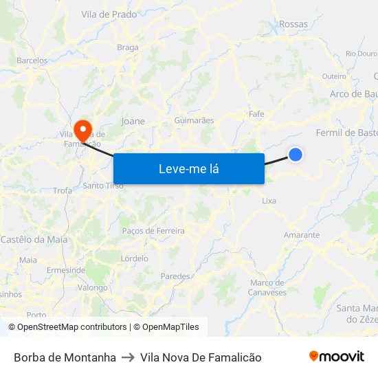 Borba de Montanha to Vila Nova De Famalicão map