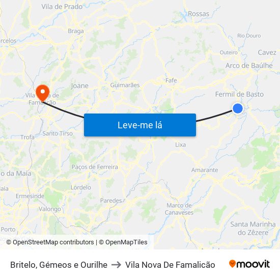 Britelo, Gémeos e Ourilhe to Vila Nova De Famalicão map