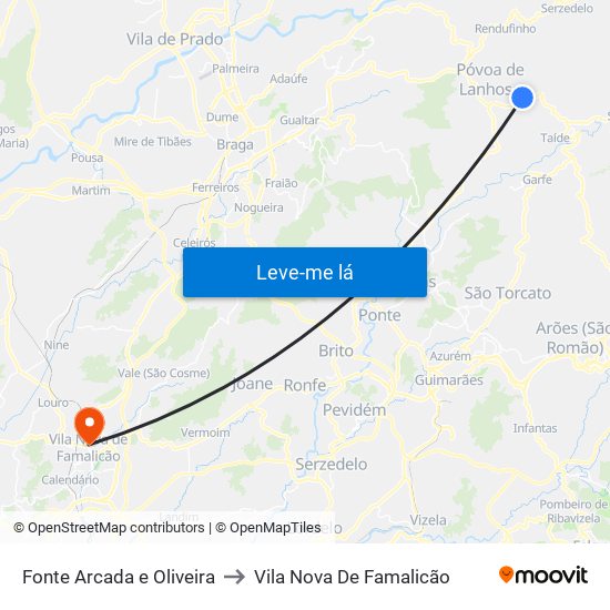Fonte Arcada e Oliveira to Vila Nova De Famalicão map