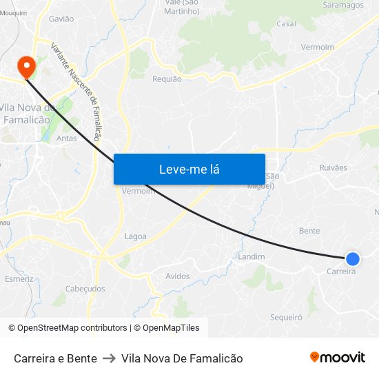 Carreira e Bente to Vila Nova De Famalicão map