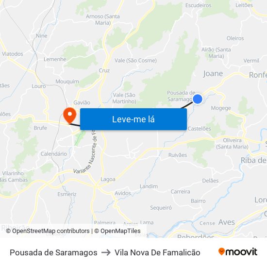 Pousada de Saramagos to Vila Nova De Famalicão map