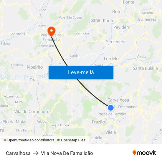 Carvalhosa to Vila Nova De Famalicão map