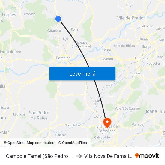 Campo e Tamel (São Pedro Fins) to Vila Nova De Famalicão map