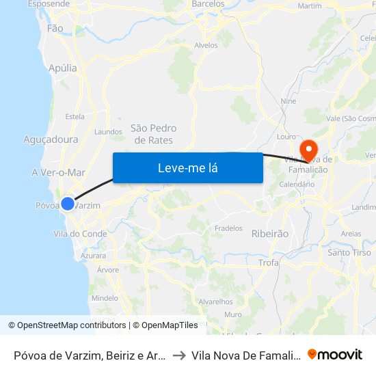 Póvoa de Varzim, Beiriz e Argivai to Vila Nova De Famalicão map