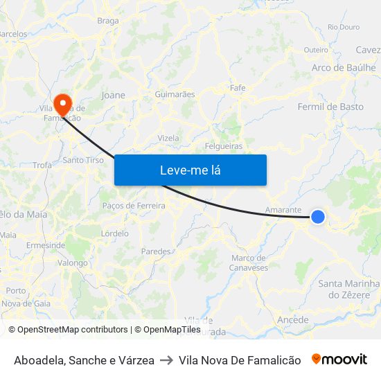 Aboadela, Sanche e Várzea to Vila Nova De Famalicão map