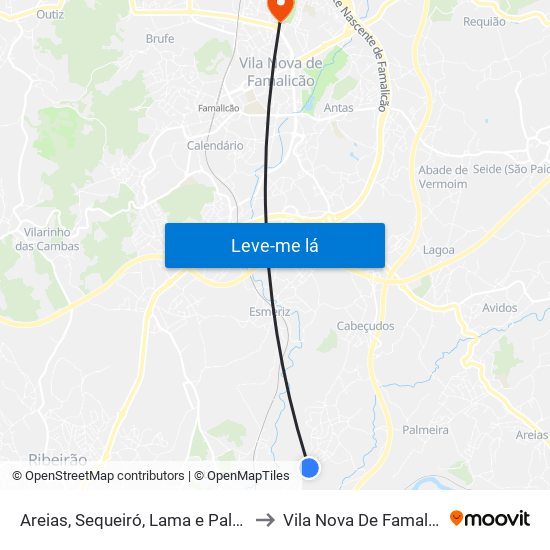 Areias, Sequeiró, Lama e Palmeira to Vila Nova De Famalicão map