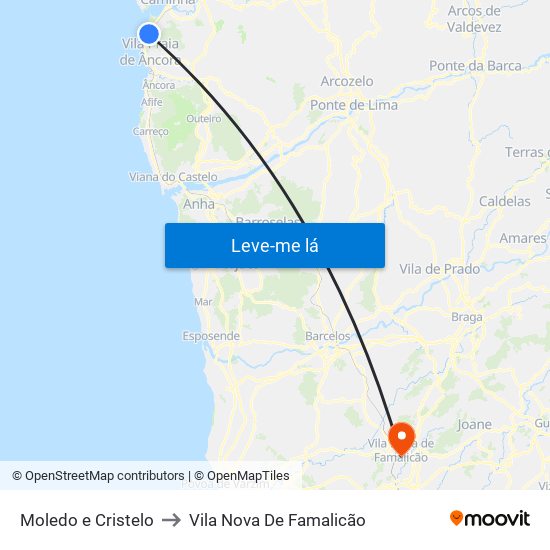 Moledo e Cristelo to Vila Nova De Famalicão map