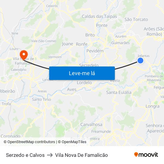 Serzedo e Calvos to Vila Nova De Famalicão map