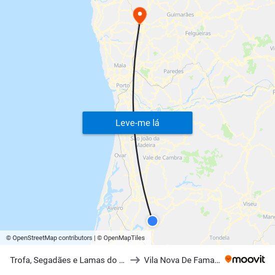 Trofa, Segadães e Lamas do Vouga to Vila Nova De Famalicão map