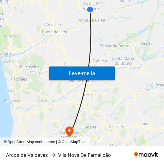 Arcos de Valdevez to Vila Nova De Famalicão map