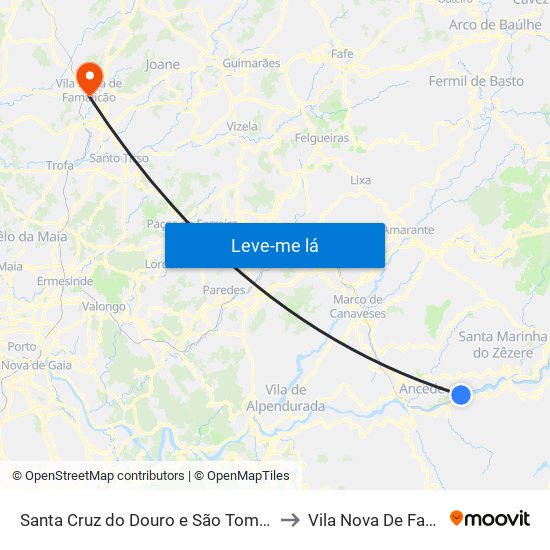 Santa Cruz do Douro e São Tomé de Covelas to Vila Nova De Famalicão map