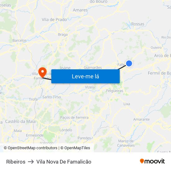 Ribeiros to Vila Nova De Famalicão map