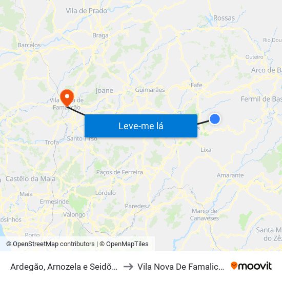 Ardegão, Arnozela e Seidões to Vila Nova De Famalicão map