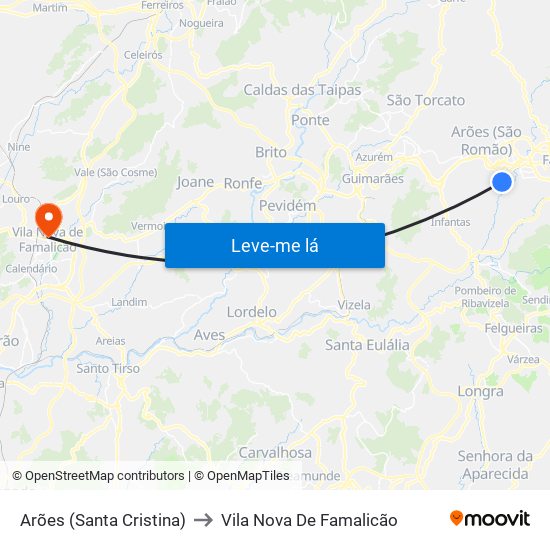 Arões (Santa Cristina) to Vila Nova De Famalicão map