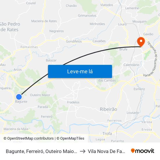 Bagunte, Ferreiró, Outeiro Maior e Parada to Vila Nova De Famalicão map