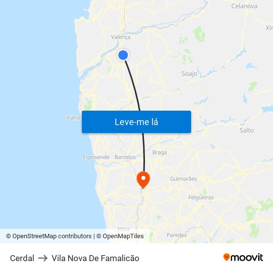 Cerdal to Vila Nova De Famalicão map