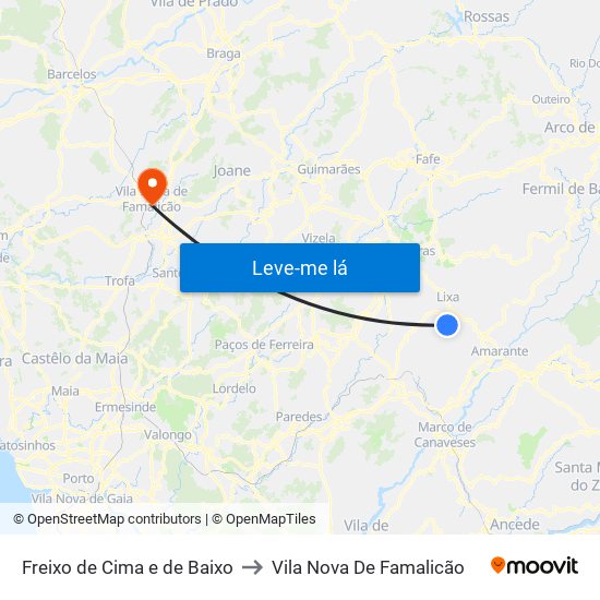 Freixo de Cima e de Baixo to Vila Nova De Famalicão map