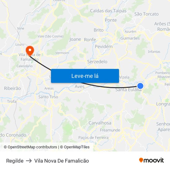 Regilde to Vila Nova De Famalicão map