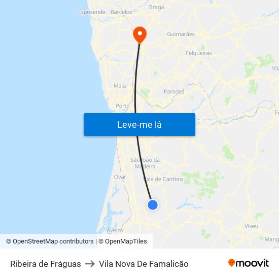 Ribeira de Fráguas to Vila Nova De Famalicão map