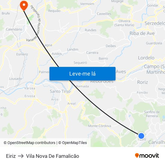 Eiriz to Vila Nova De Famalicão map